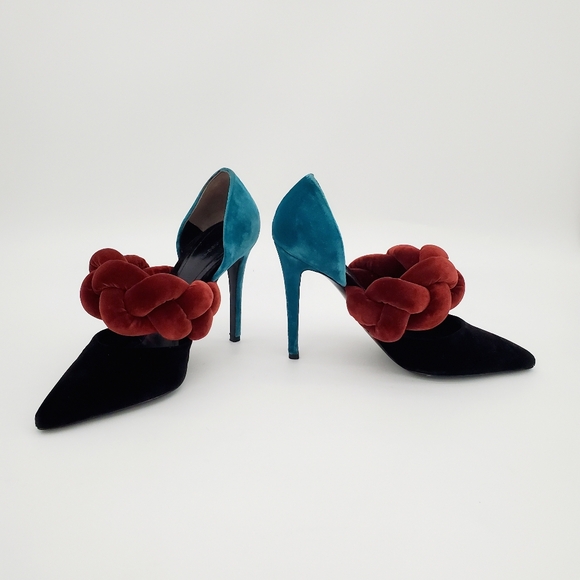 Marco de Vincenzo Color-Block Braided Velvet Pump Heels 38 - Picture 7 of 16